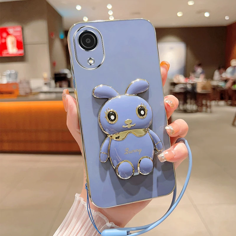 Charming Rabbit Phone Case with Plating Cover, Lanyard, and Stand