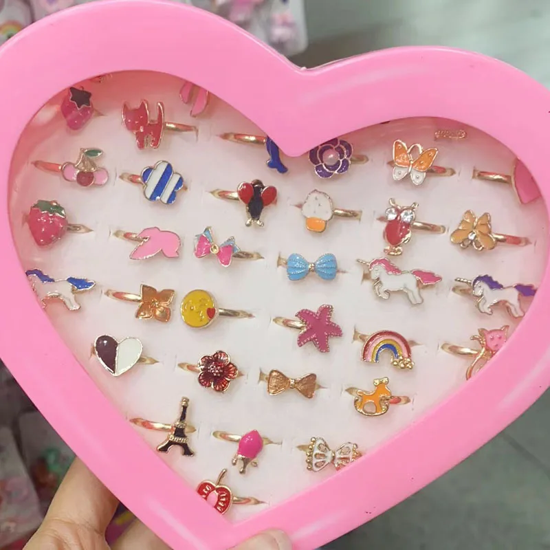 Finger Ring 5/10/36Pcs Cute Cartoon Kids Kawaii Korean Children Girls Enamel Flower Crown