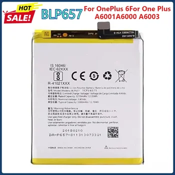 Batteria del telefono BLP657 da 3,8 V 3210 mAh per OnePlus 6 One Plus A6001 A6000 A6003 Batterie di ricambio di alta qualità