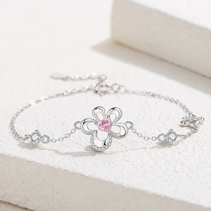 

Original Love Flower Bracelet for Female 925 Sterling Silver Literary Style Petal Bracelet Summer New Hand Jewelry