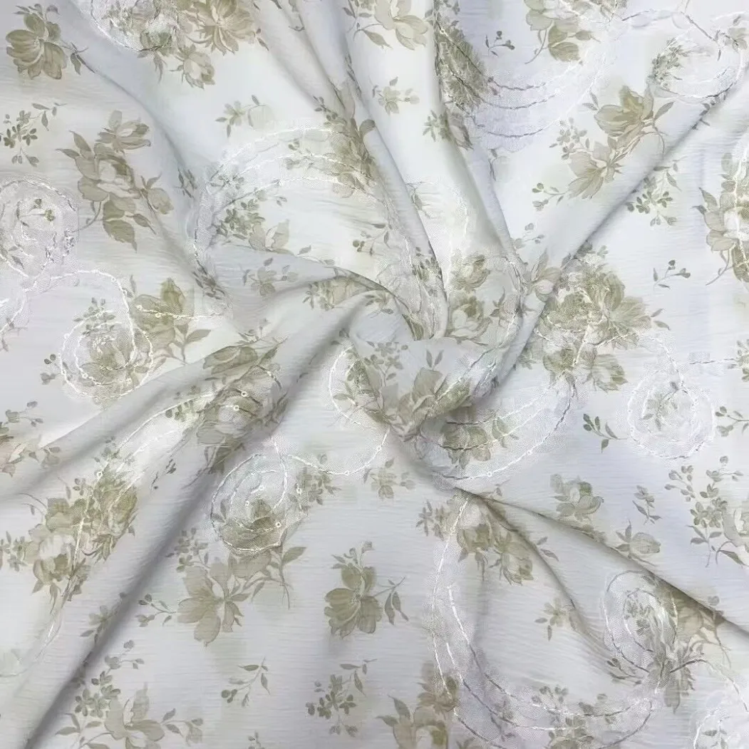여성용 치파오 드레스, 아동복, 무대 의상, 식물 패턴 등에 사용되는 고밀도 자수 시폰 네트 원단