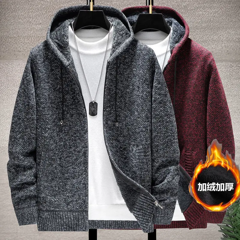 

2023 Autumn and Winter New Fashion Trend Plus Fleece Hooded Sweater Men's Casual Loose Comfortable Thick Warm Large Size Sweater