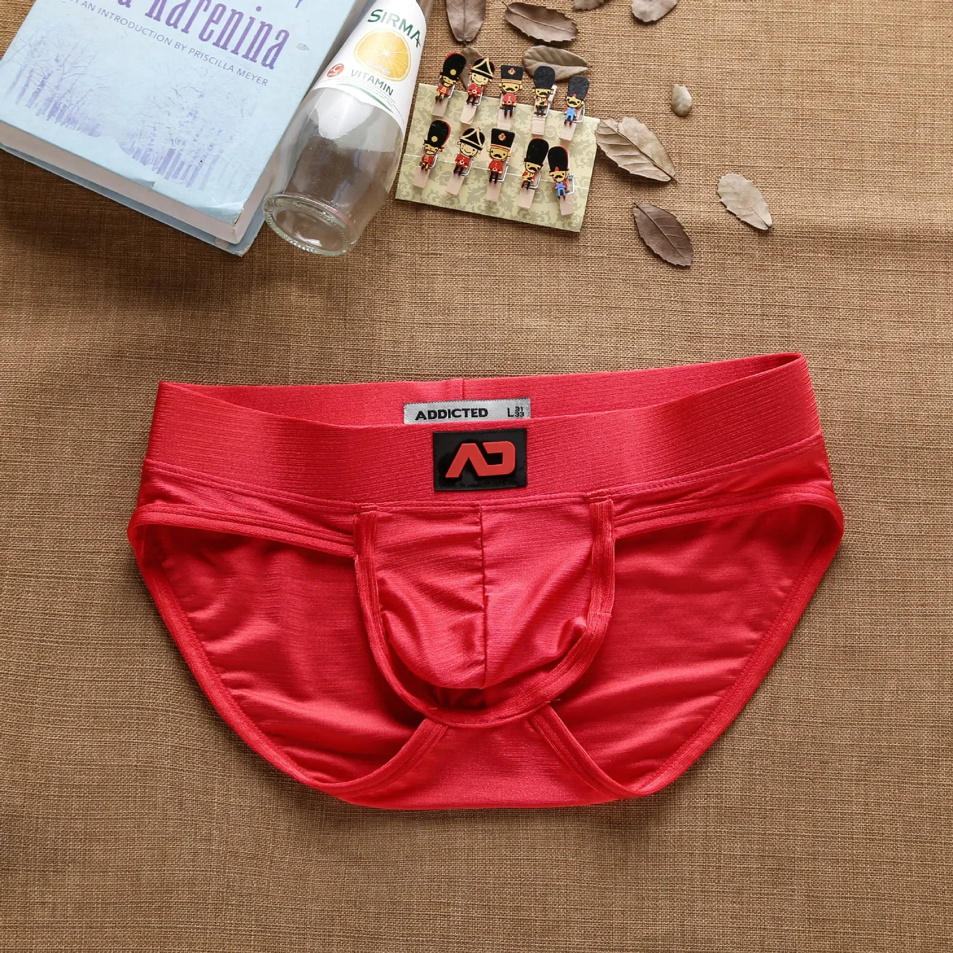 Men's low waisted sexy nylon drawstring bright color briefs ad3-m257 factory direct sale 2