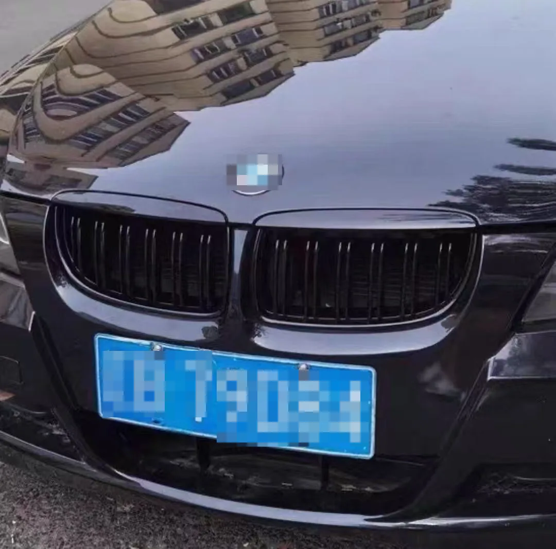E90-Grill, vorderer Nierengitter für BMW 3er 2005–2008, E90 E91, Doppellatten, glänzend schwarze Grills – Detail 6
