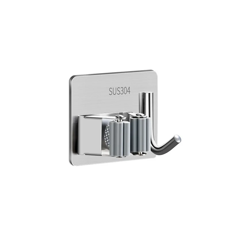 304 Stainless Steel Mop Clip Free Punch Wall Hanging with Hook Bathroom Broom Mop Storage Rack