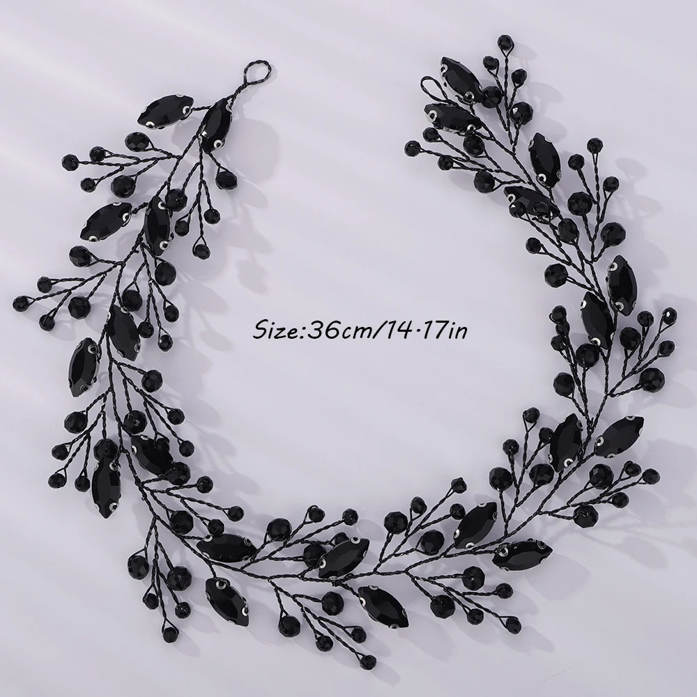 Black Rhinestone Headband for Wedding Women Hair Accessories Fashion Chic Party Bride Hair Piece Bridal Crystal Headpiece Tiaras
