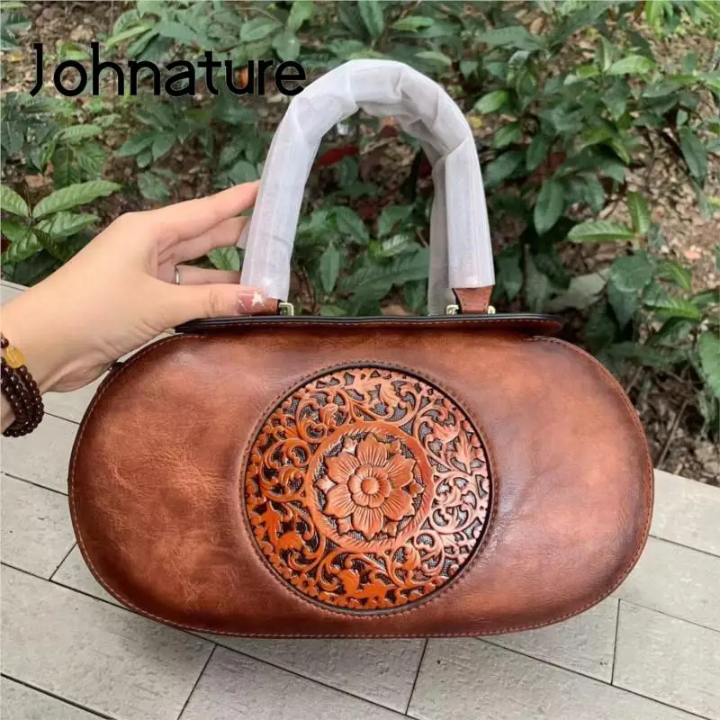 

Johnature 2024 New Vintage Women Leather Bag Exquisite Embossing Luxury Handbag Large Capacity Female Shoulder & Crossbody Bags