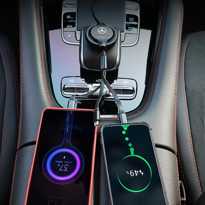 Car Charging Cable 3 in 1 USB Cable For Lightning Type C Micro USB Fast Charging For Mercedes benz A B R G Class GLK GLA