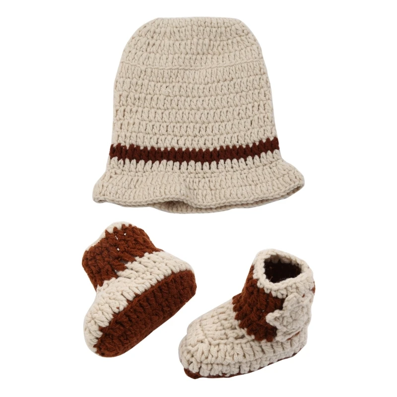 

2 Pcs/Set Newborn Photography Prop Hat + Knitted Shoes Photo Clothing