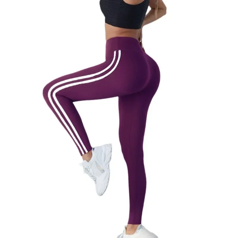Yoga Leggings Women Striped Slim Sports Pants High Waist Hip Liftting Casul Tights Workout Running Stretchy Gym Leggings