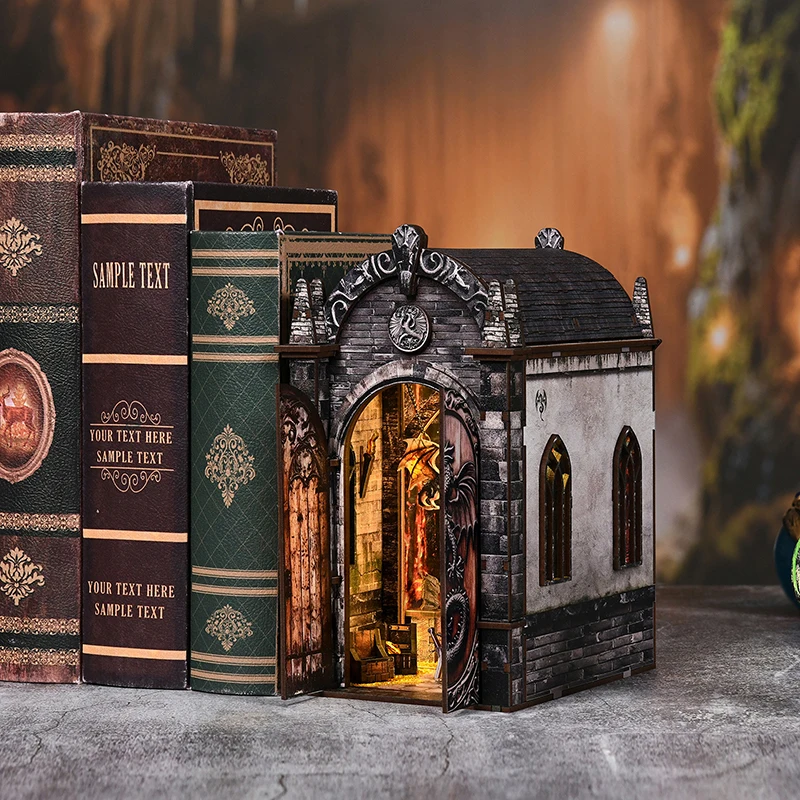 DIY 드래곤 보물 미로 북눅 나무 미니어처 모델 키트 북엔드 3D 퍼즐 책꽂이 친구 생일 선물