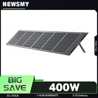 Panneau solaire portable NEWSMY 400W, cellules BC à haute efficacité de 24,3 %, étanche IP65, sortie MC4/XT60/DC, design pliable, stabilité améliorée avec 6 béquilles intégrées, pour le camping, les camping-cars et l'alimentation d'urgence, compatible avec les stations d'alimentation 1