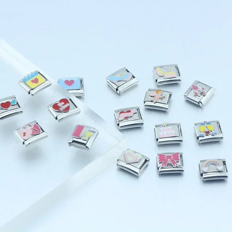 Stainless Steel Bracelets Italian Charm Links Fit 9mm Hapiship Romantic Bowknot High Heels Cake Heart Jewelry DIY Making DJ517