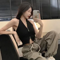 Backless Knitted Camisole Summer Y2k Tank Top For Women Casual Solid Color V Neck Slim Tees Female Clothing - Image 5