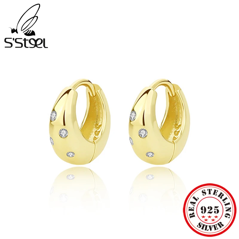 

S'STEEL 925 Sterling Silver Simple Gold Zircon Earings For Women 2022 Trending Hoop Earrings Luxury Acessorios Korean Jewelry