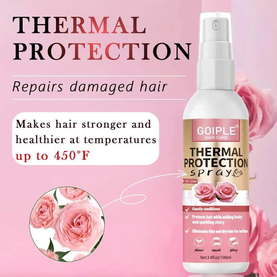 GOIPLE 100ml Rose Extract Thermal Protection Spray Repair Suffer From Heat Damage Up To 450&deg;F Smooths Softer Glossy Hair