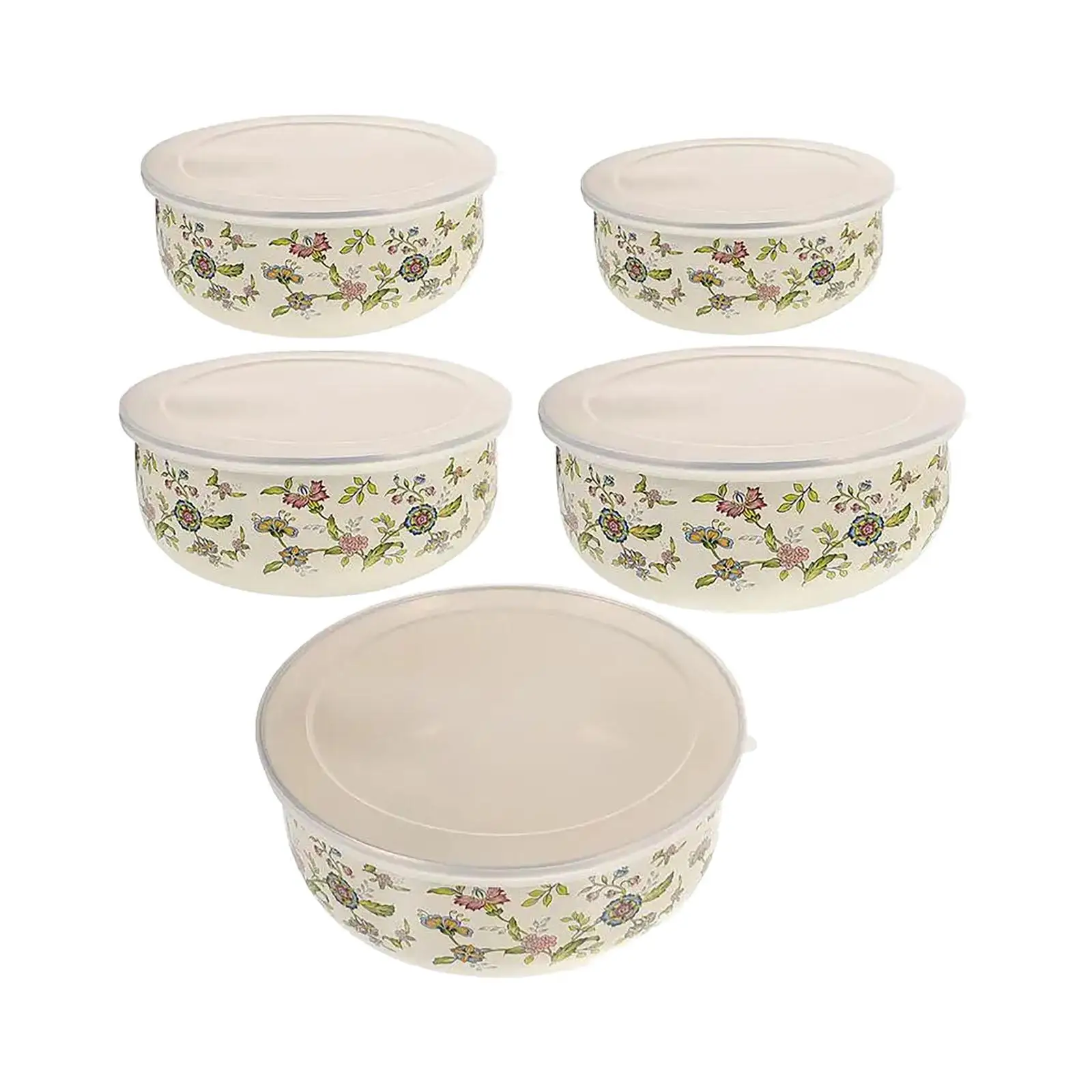 Mixing Bowl Set Versatile Use Round Enamel Bowl Food Storage Container with Lids for Cooking Serving Food Baking Prepping 5Pcs