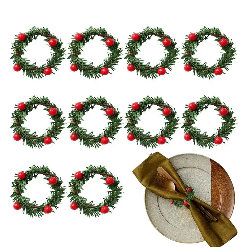 

Napkin Rings Set Of 10 Pine Needle Berries Christmas Thanksgiving Holiday Rustic Farmhouse Napkin Rings Holders