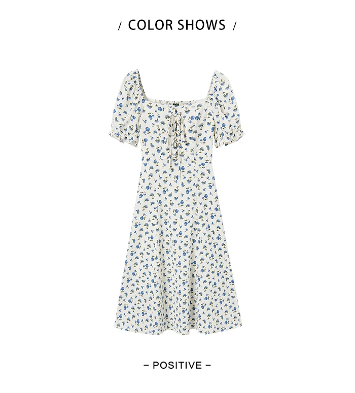 Dress Women Texture Chiffon Floral Romantic Temperament Square Neck Tea Break Dress