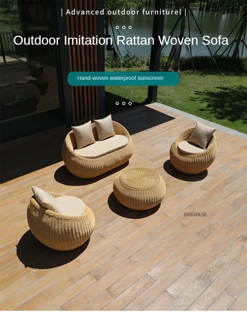 Garden Furniture Sets Courtyard Terrace Sofa Chair And Table Set Leisure Homestay Balcony PE Rattan Sofa Combination N