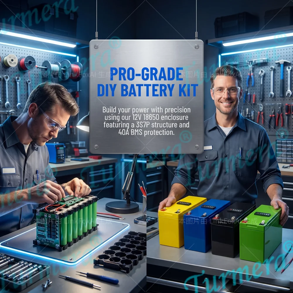 표시기가 있는 Turmera 12V 배터리 보관함 3X7 18650 배터리 홀더 40A 밸런스 BMS 납산 배터리 교체용 니켈 용접