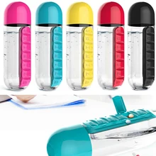 600Ml Water Bottle with Pillbox Plastic Drink Bottle with Medicine Pills Box Travel 7 Days Drug Organizer Drinking Container
