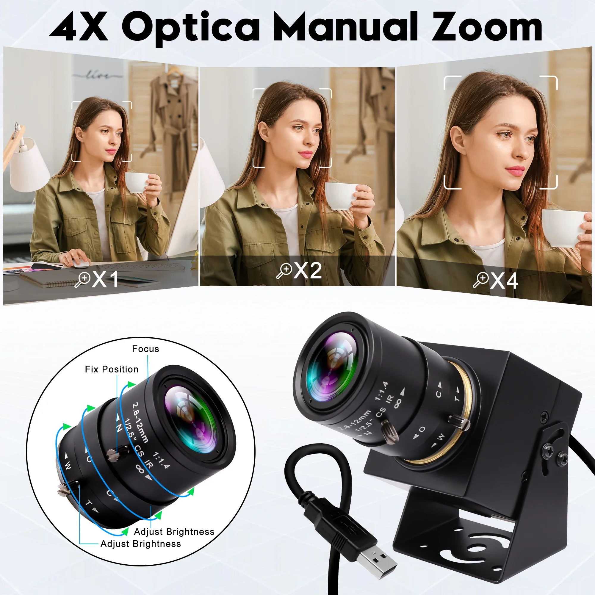 ELP 2MP FHD USB Webcam 90fps Global Shutter Camera 2.8-12mm Lens 4X Zoom Camera PC Webcam for Fast Capture Reduce Motion Blur 4