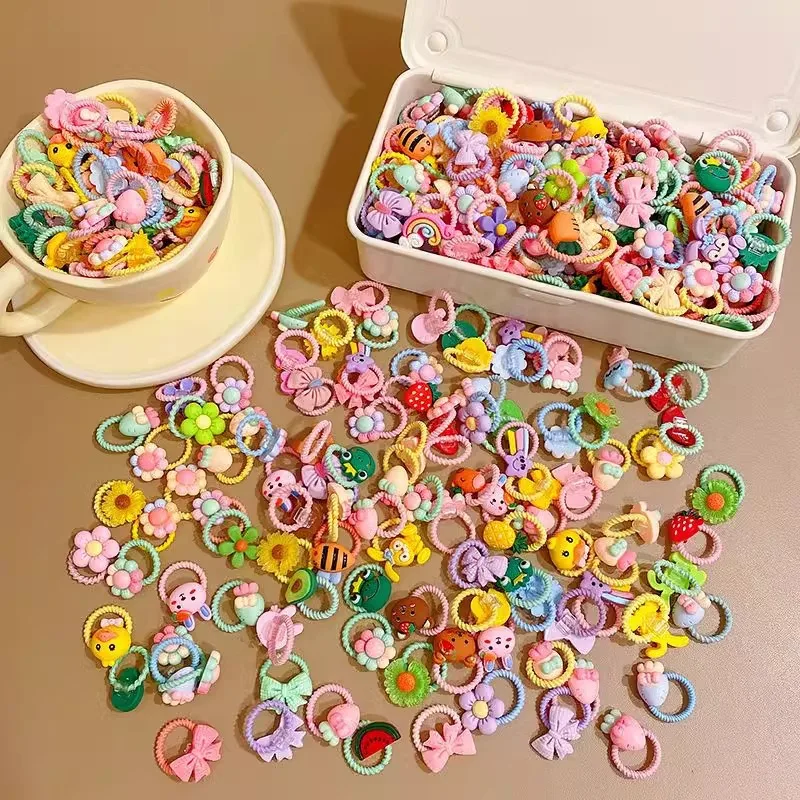 100/50/30PCS Girls Hair Bands Cute Cartoon Elastic Hair Ties Children Ponytail Holder Bands Kids Hair Accessories