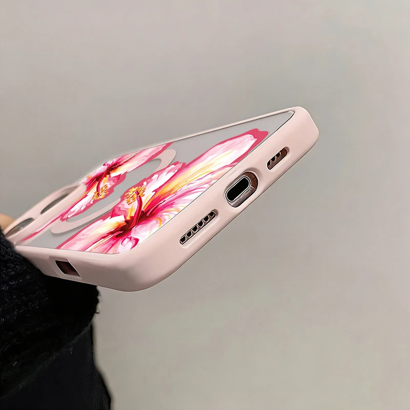 Watercolor Hibiscus Flower Print Magnetic Phone Case Cover