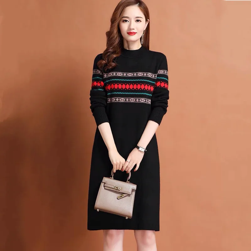 

2023 New Knitted Dress Women's Autumn/Winter Luxury Cashmere Skirt Korean Edition Loose Tight Inner Layup Dress Vestidos