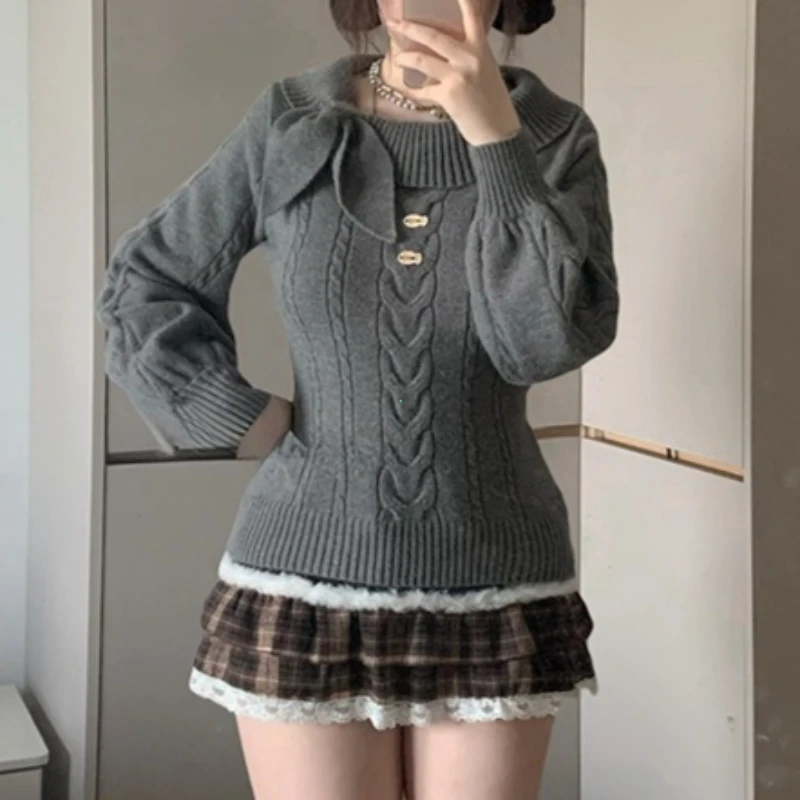 Preppy Style Sweet Knitted Sweater 2000s Aesthetic Gyaru Chic Korean Y2k Jumper Sweater Long Sleeve Coquette Knitwears