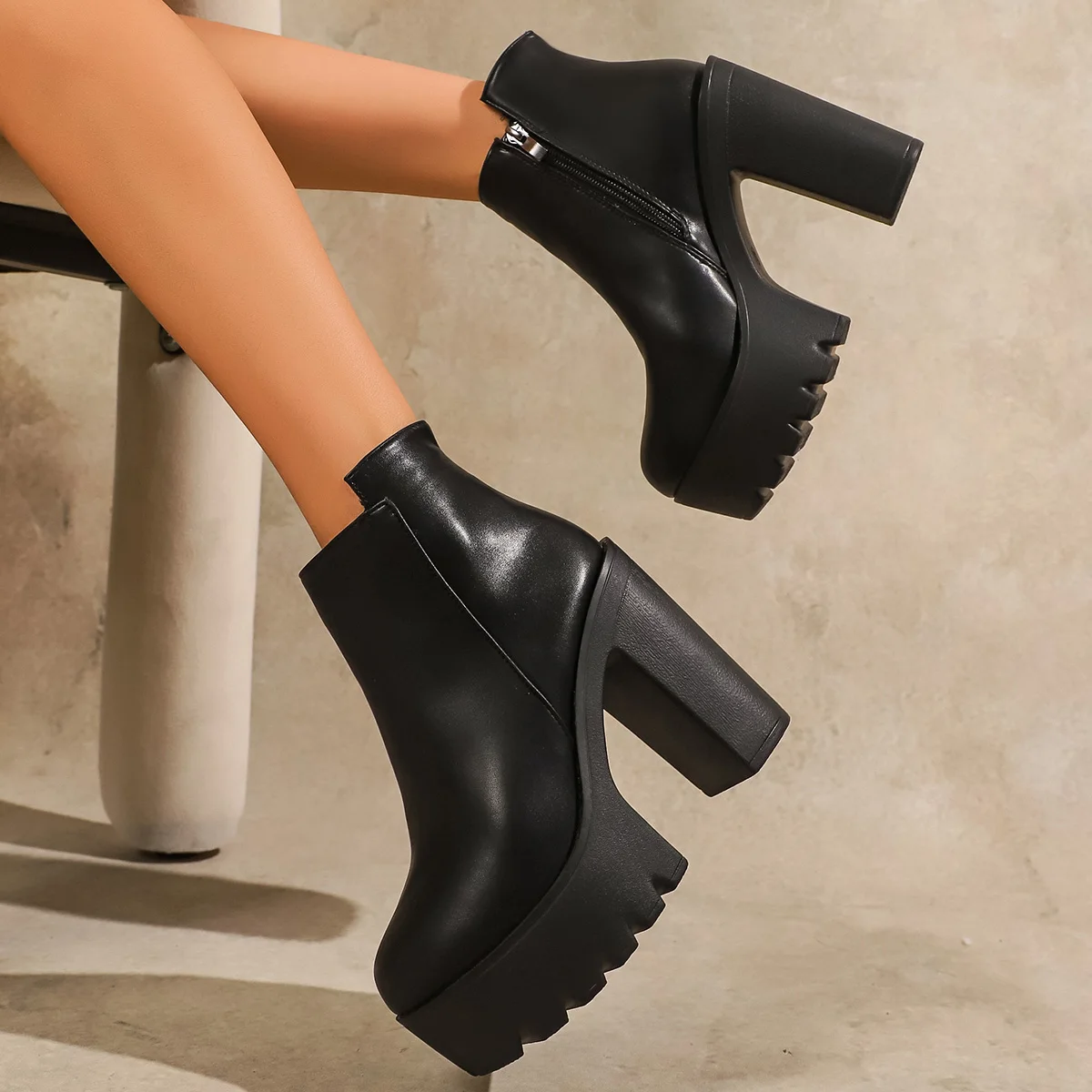 2025New Super High Heel Boots High Heel Shoes Thick Heel Short Boots Autumn Winter  Waterproof Platform Single Women Boots