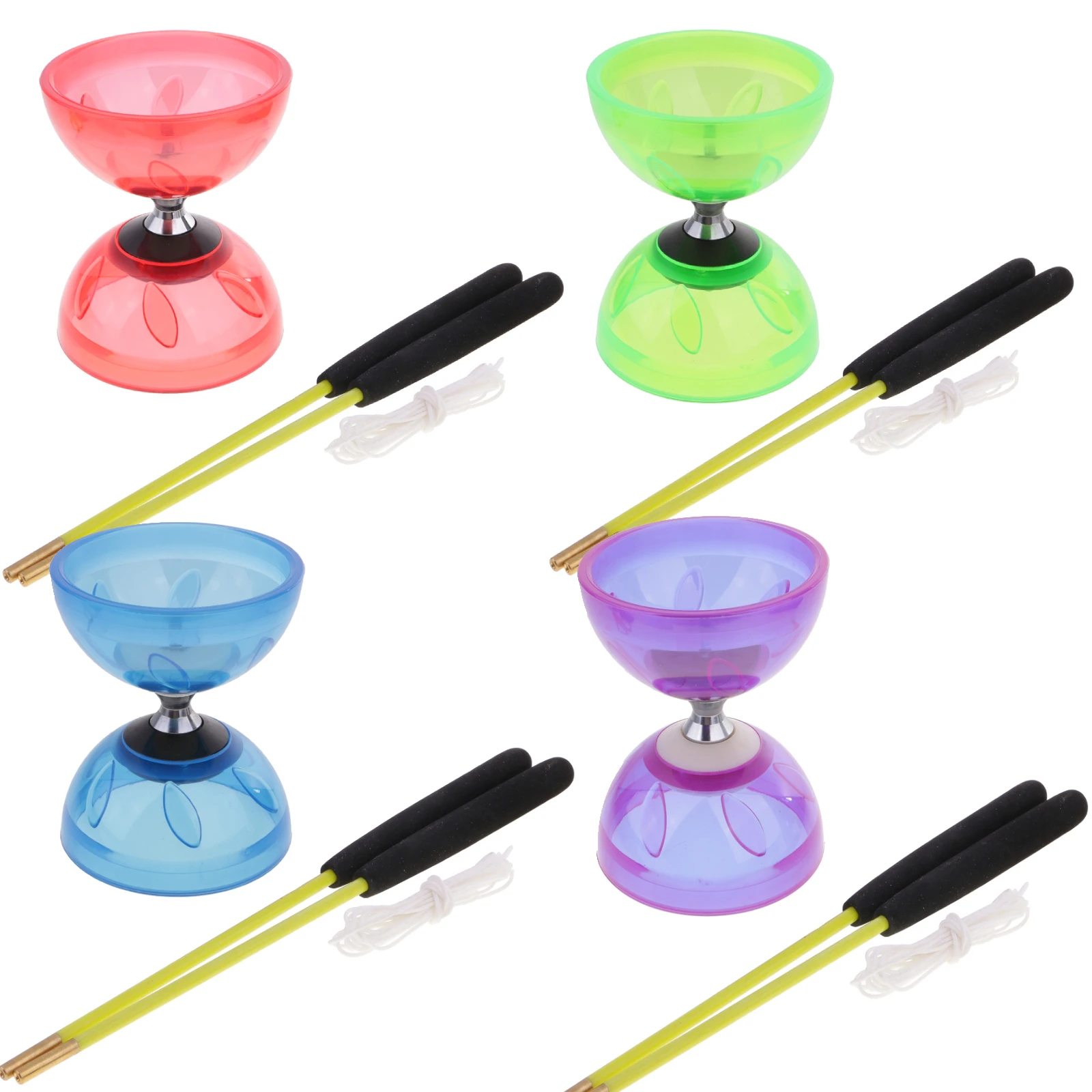 Yoyo Ball Diabolo Toy Traditional Game Triple Diabolo Bearings Set with Sticks Rope Rubber Yoyo Balls Juggling Diabolo Clown Toys Gifts for Kids Adult