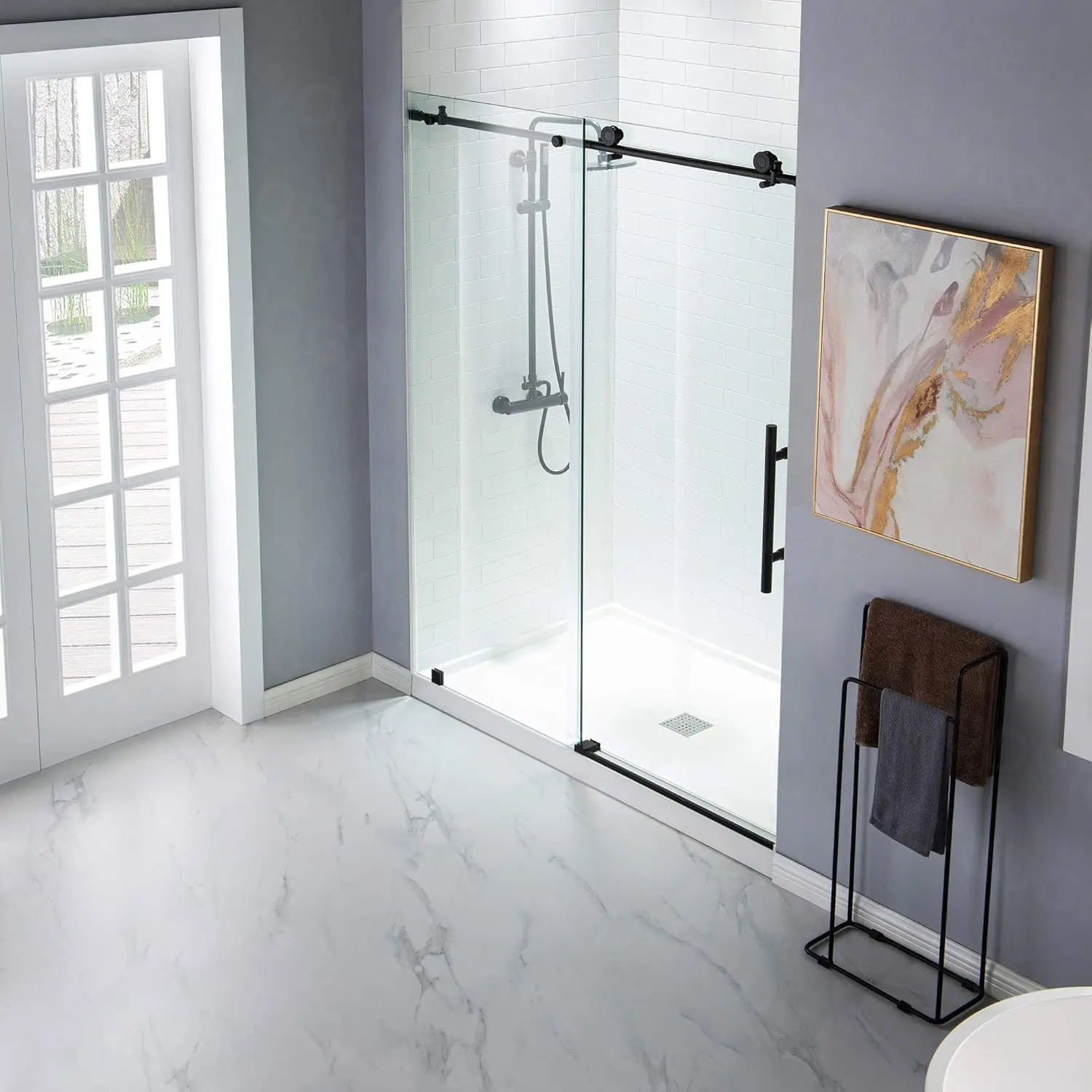 Frameless Sliding Shower Width Height Clear Tempered Glass Black Finish Designed for Smooth Door Closing Anti splash threshold 3
