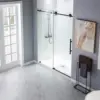 Frameless Sliding Shower Width Height Clear Tempered Glass Black Finish Designed for Smooth Door Closing Anti splash threshold 3
