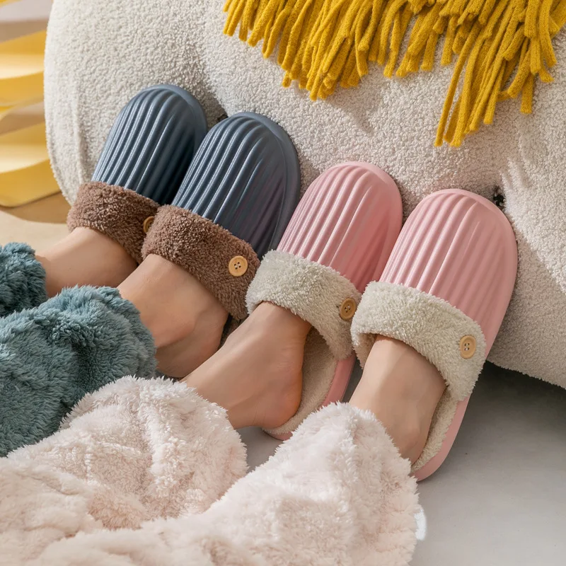 

Plush Winter Indoor Slippers Women Home Warm Cotton Slippers House Shoes Women Men Slides for Bedroom Floor Shoes