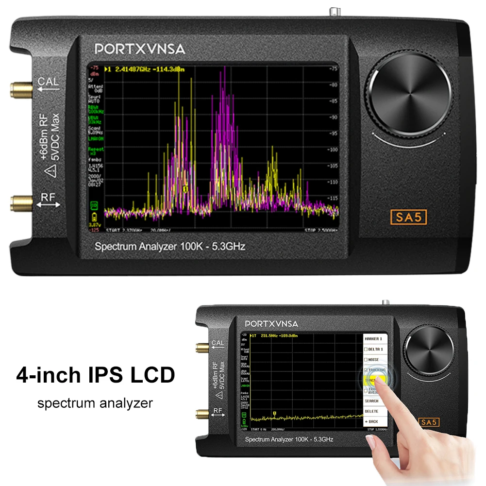 휴대용 스펙트럼 분석기 2 in 1 신호 발생기 4.0인치 주파수 분석기 100kHz5.3GHz 5000mAh 배터리(32GB 카드 포함)