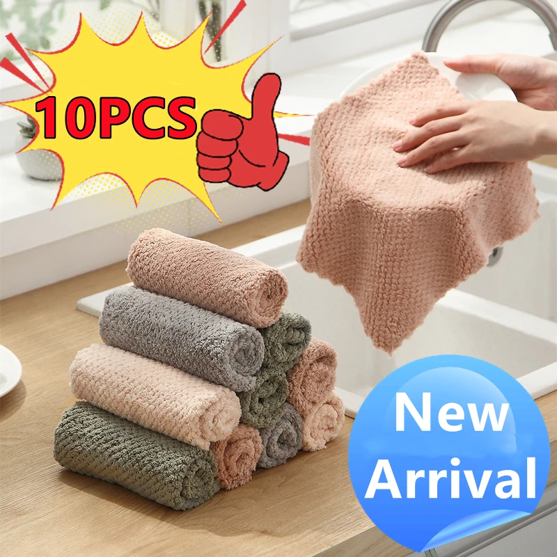 

New 10PCS Microfiber DishCloth Non-stick Oil Absorbent Towel for Kitchen Multifunction Household Bathroom Towels Kitchen 2023