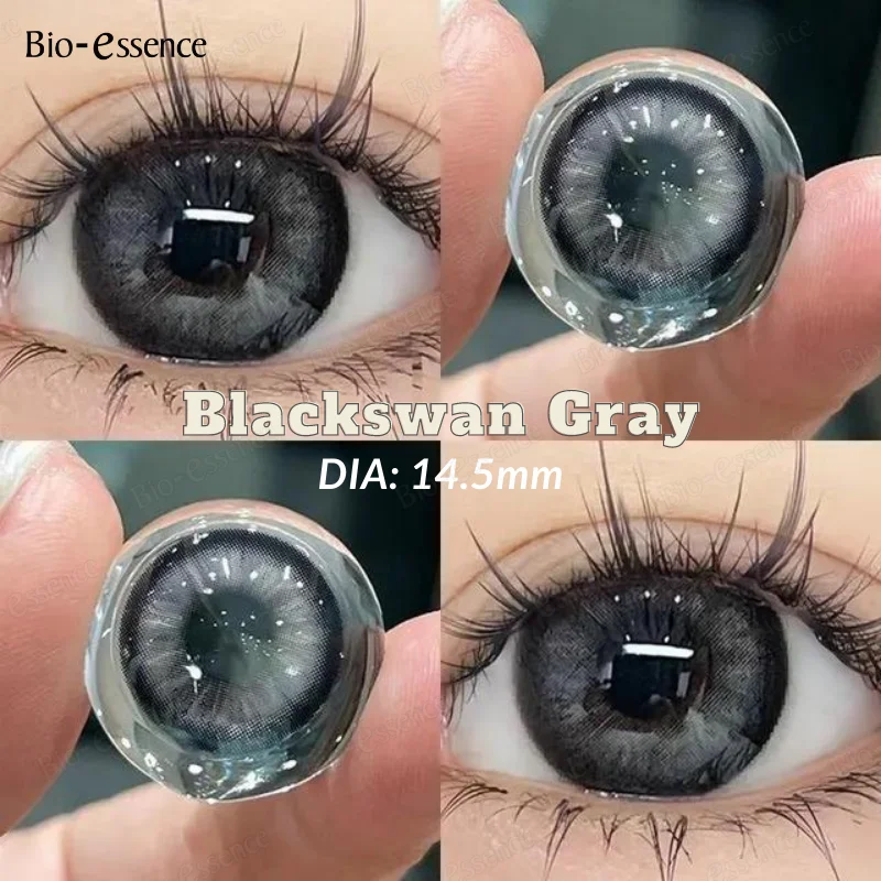 Bio-essence 1Pair Colored Contacts Lenses with Myopia Yearly Use Black Gray Korean Beauty Contact Soft Pupils Fast Delivery