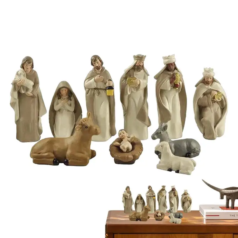 Nativity Scene Set Holy Family Figurine Home Tabletop Decor Christ Jesus Statues Mary Joseph Miniature Sculpture Christmas Gifts