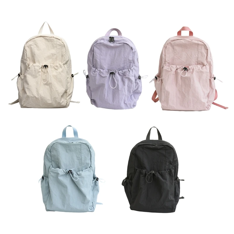 

Nylon Cloth Drawstring Backpack Large Capacity Shoulder Bag Casual Schoolbag with Multiple Pockets for Teenagers
