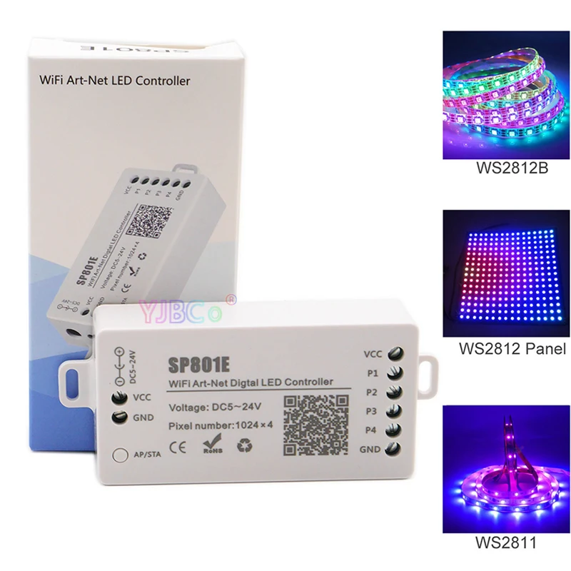 SP801E Wifi Art-Net Magic LED Strip Controller 5V-24V 12V Matrix Panel Module WS2812B WS2811 RGB IC Dimmer switch APP Control