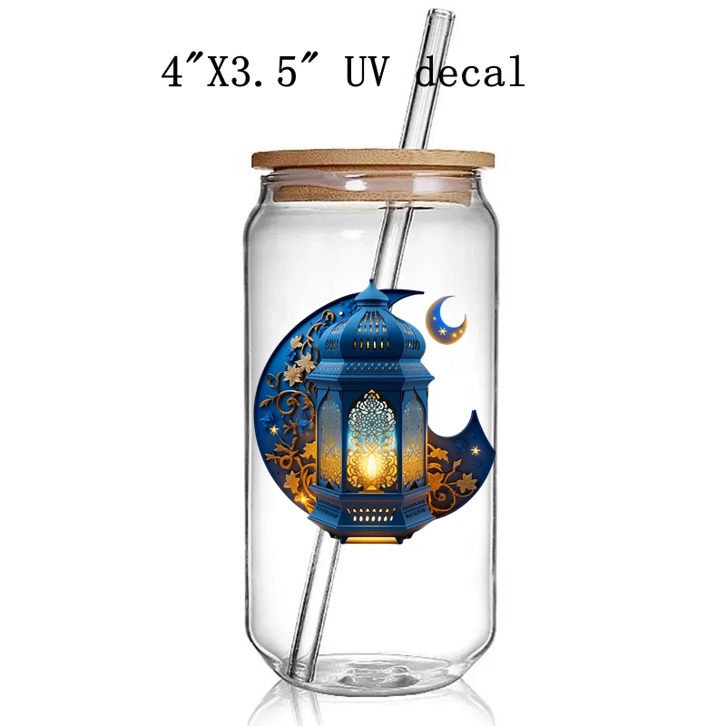 2pcs/lot New Designs Islamic Ramadan Kareem Moon UV DTF Cup Decals Transfers Stickers DIY for Cup (Not Full Wrap)