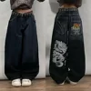 2024 New Harajuku Retro Dragon Print Jeans Y2K Street Hip Hop Fashion Women’s Straight Wide Leg Pants Punk Rock Casual Trousers 1