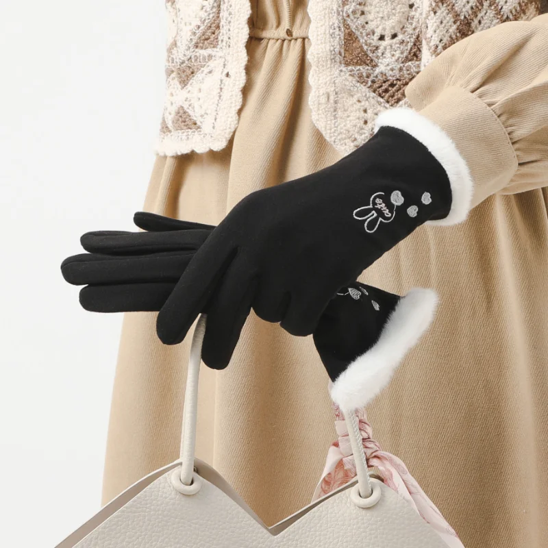 

Fashion Printing Gloves Mobile Phone Touchscreen Knitted Gloves Winter Thick & Warm Adult Soft Fluffy Gloves Men's Women