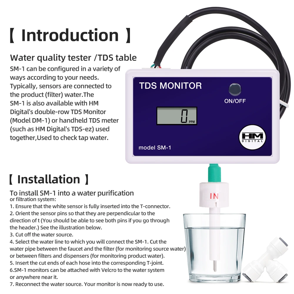 Online TDS Water Quality Tester 0-9990PPM SM1/TRM1 TDS Meter LCD Display