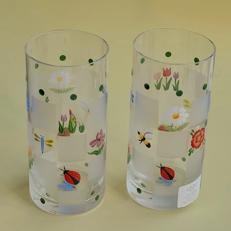 

Medieval hand-painted glasses Insect flowers hand-painted medieval glasses