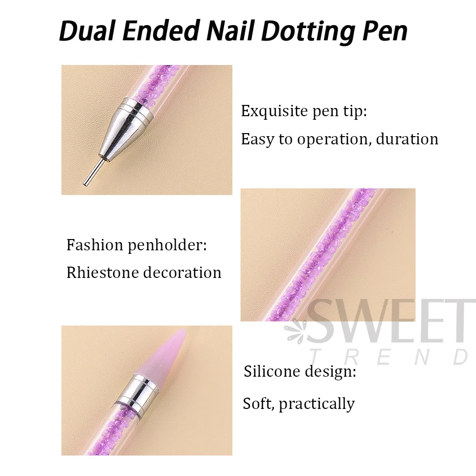 1pc Dual Ended Nail Dotting Pen Crystal Beads Handle Rhinestone Studs Picker Wax Pencil Gel UV Brush Manicure Nail Art Tools 2