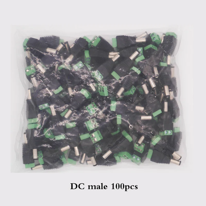 Male DC connector 2.1*5.5mm Power Jack Adapter Plug Cable easy Connector for CCTV Camera/3528/5050 led strip light 100pcs dc connectors,power adapter plug,power jack connector,wire connector terminals,wire connector,electrical connectors,connector adapter,connector with cable,electrical connector,cable connector,dc power adapter