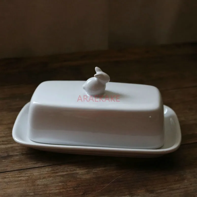 Ceramic white rabbit plate, baking bowl, rabbit seasoning jar, butter box, Mid Autumn Festival bunny